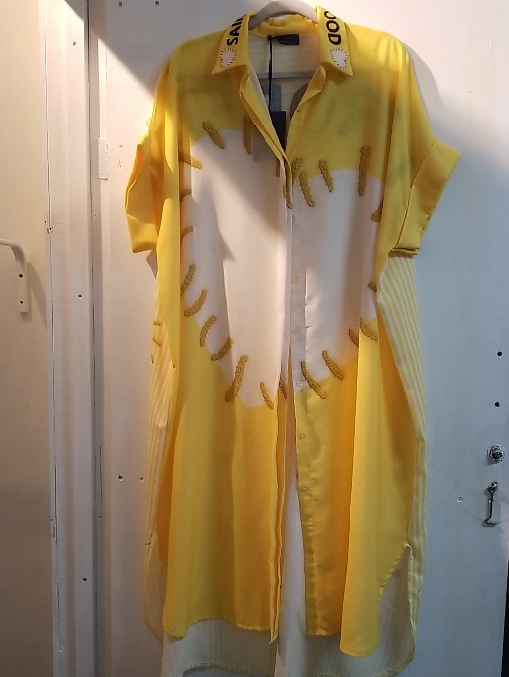 Sunny Yellow & Cream Maxi Shirt Dress with Collar Detail